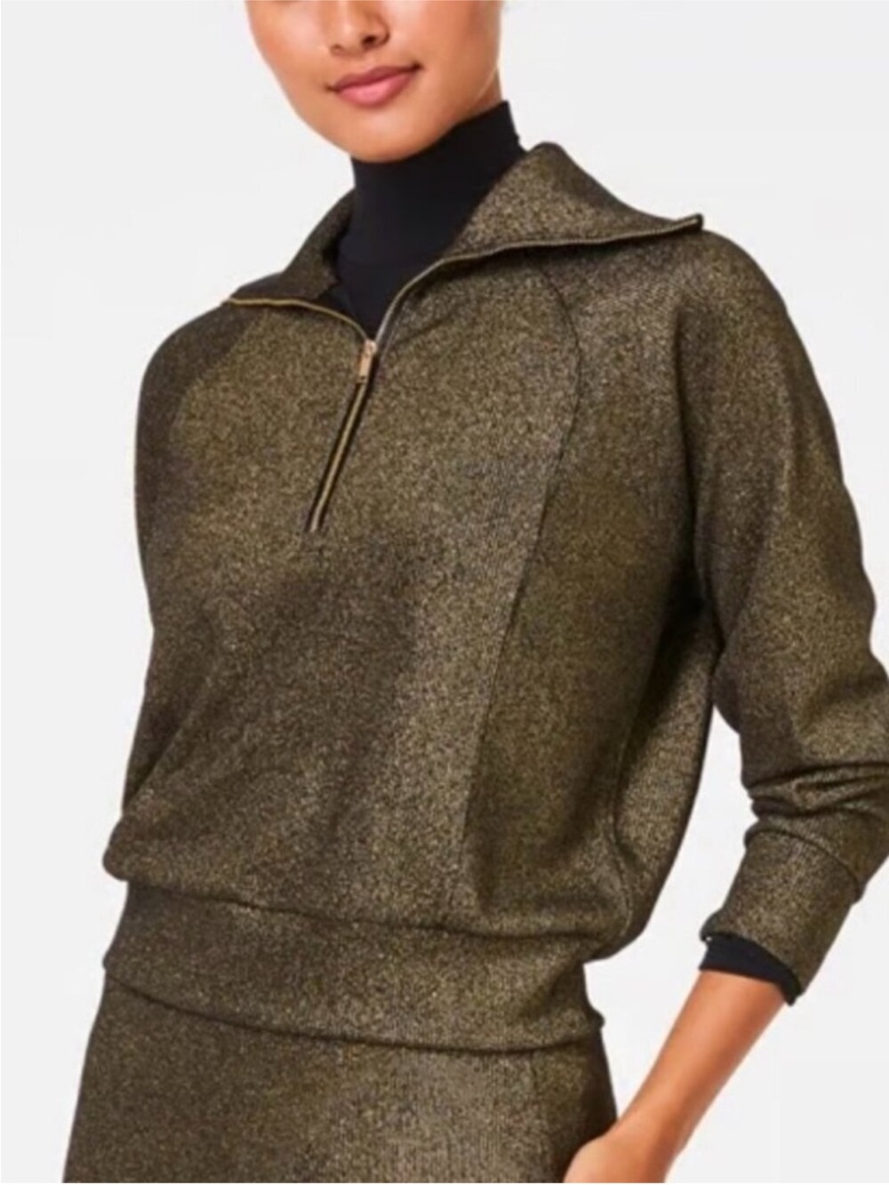 NWT Spanx Air Essentials Half Zip top Very black gold shimmer Medium